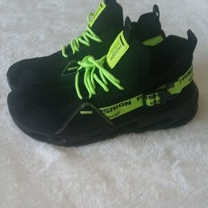 Fashion Brand Company Black and Neon Green Athletic Shoes